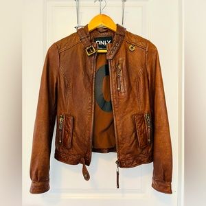 Only Brand Real Leather Bomber Jacket XS